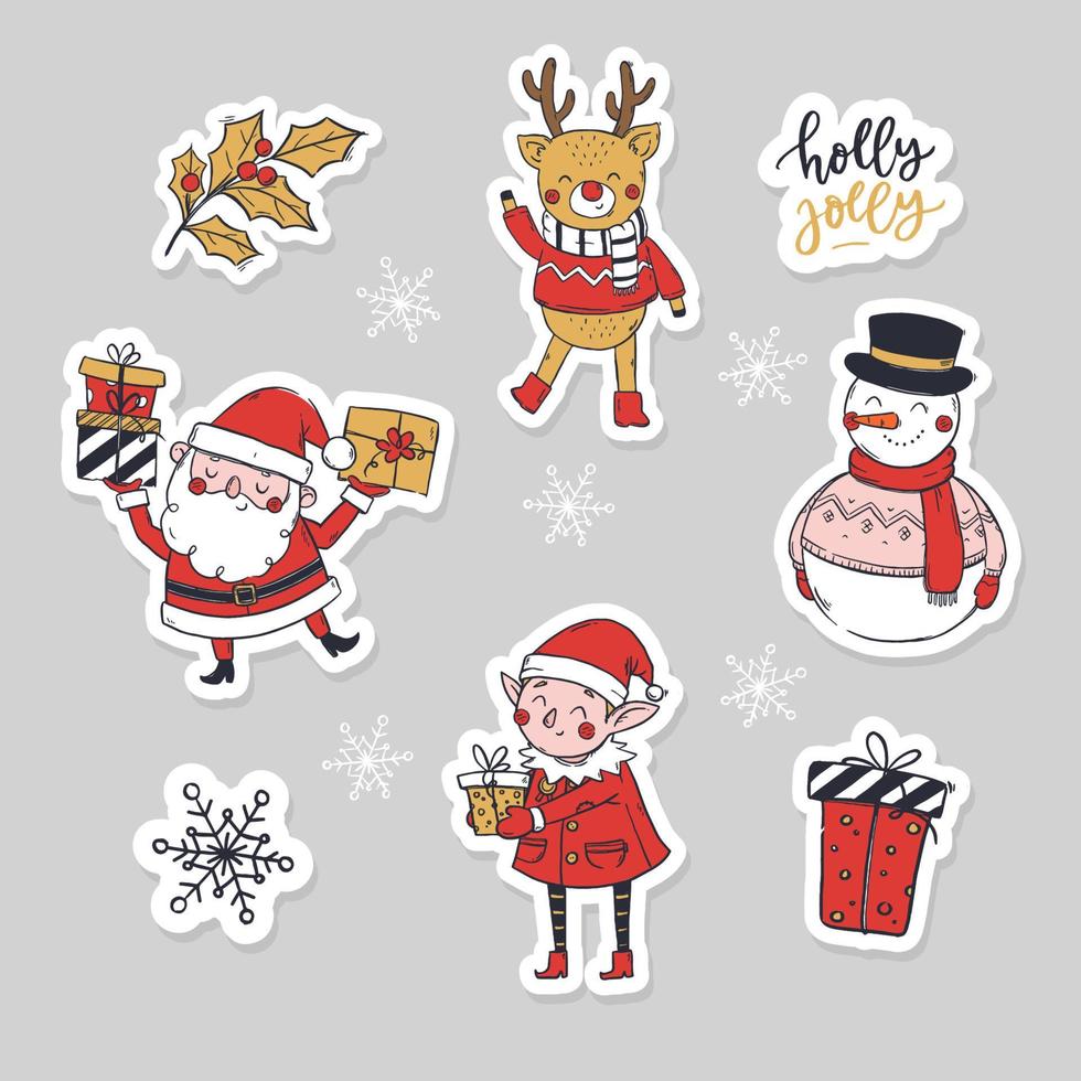 Hand Drawn Christmas Santa and Friends Stickers Collection vector