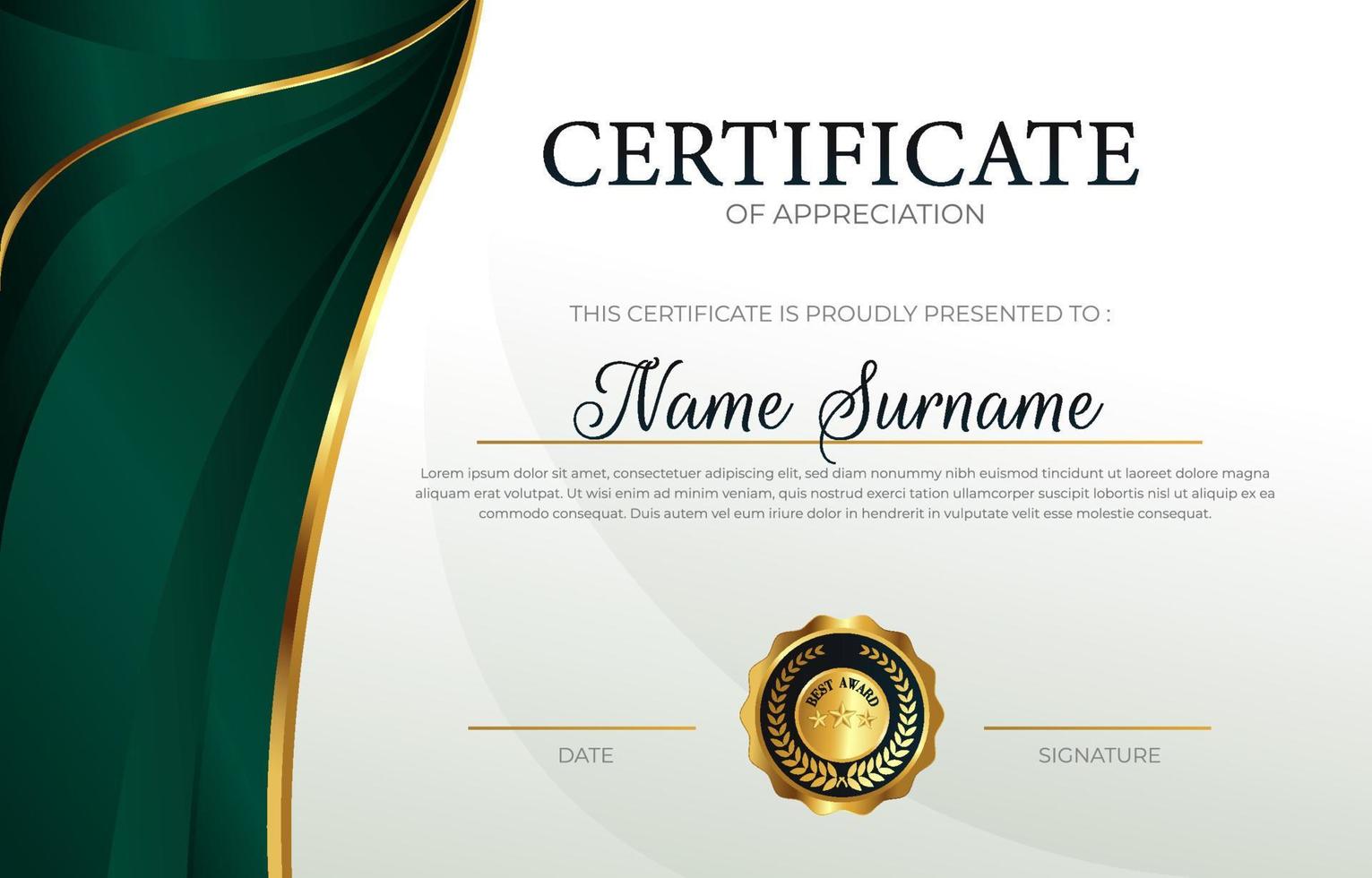 Professional Green Certificate Template Design vector