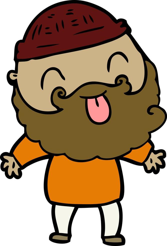 Cartoon man with beard sticking tongue out vector