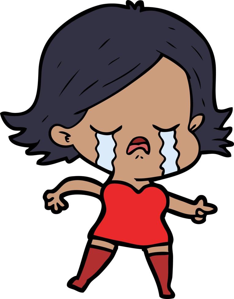 Cartoon crying girl vector