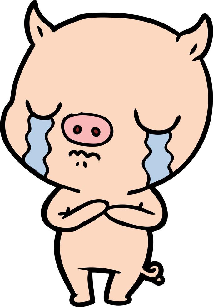 Cartoon pig crying vector