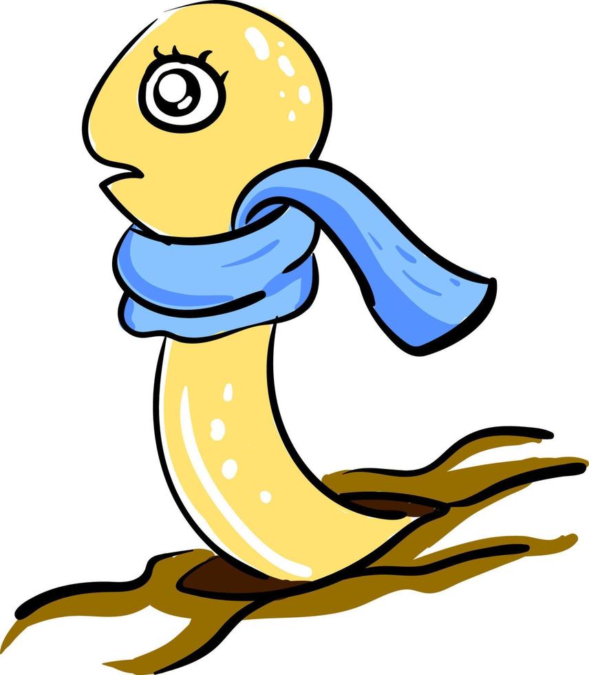 Yellow worm with scarf, illustration, vector on white background.