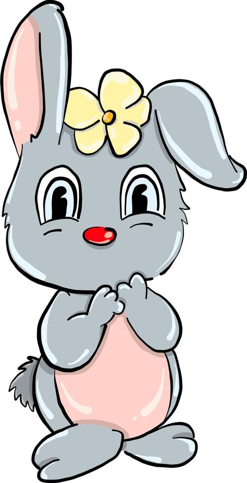 Bunny with a flower, illustration, vector on white background