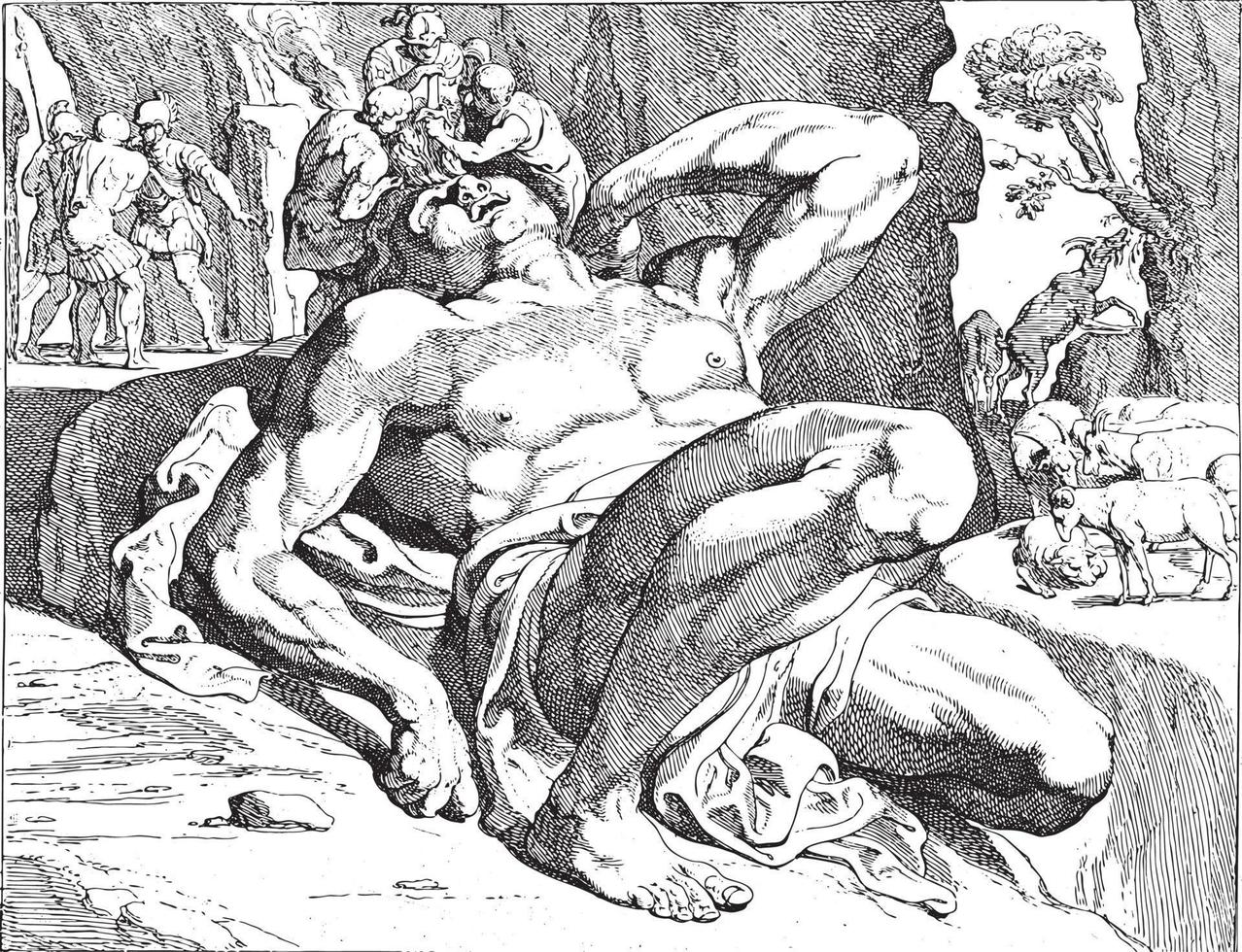 Blinding of Polyphemus, vintage illustration. vector