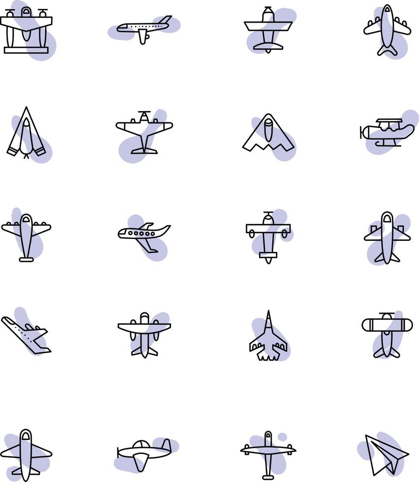 paquete de iconos de aviones blancos, ilustración, vector, sobre un fondo blanco. vector