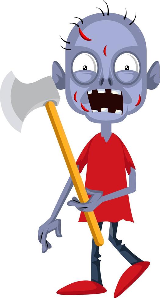 Zombie with axe, illustration, vector on white background.