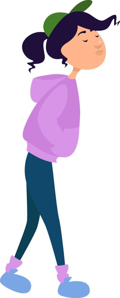 Girl with a pink hoodie, illustration, vector on a white background.