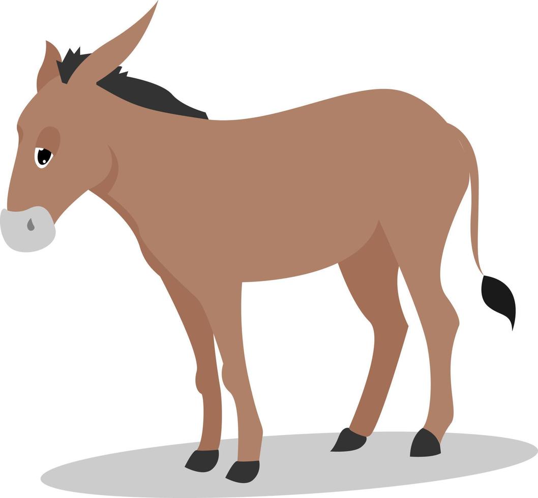 Sad donkey, illustration, vector on white background.