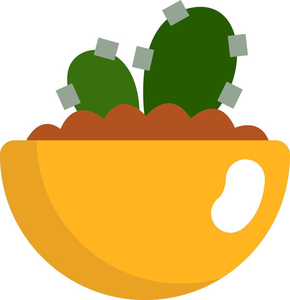 Echinocactus in yellow pot, illustration, vector on a white background.