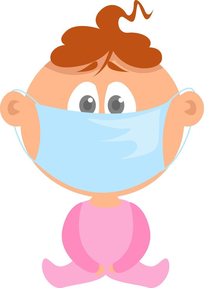 Child with medical mask, illustration, vector on white background