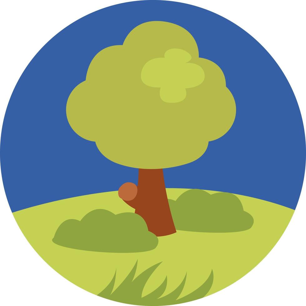 árbol en un campo verde, ilustración, vector, sobre un fondo blanco. vector