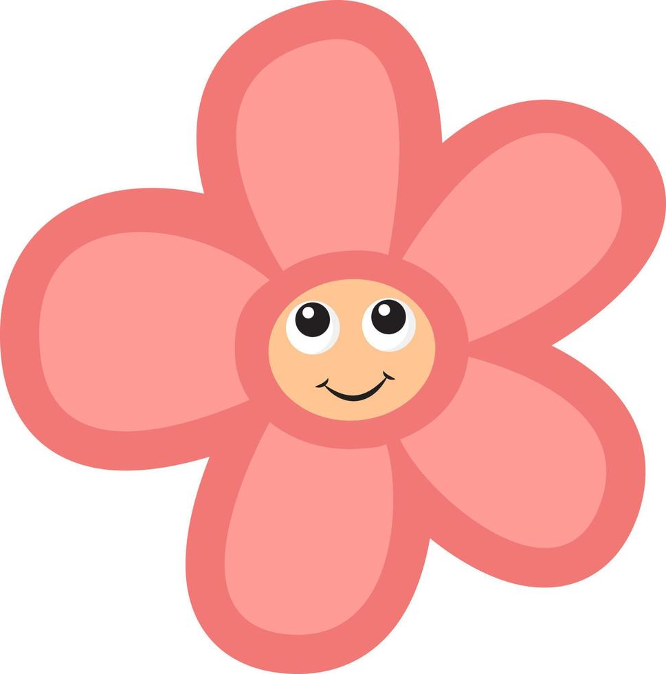 Flor rosa con ojos, ilustración, vector sobre fondo blanco.