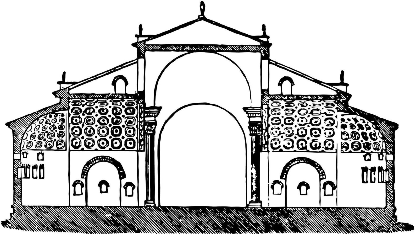 basílica de maxentius, grandes bóvedas que se cruzan, grabado antiguo. vector