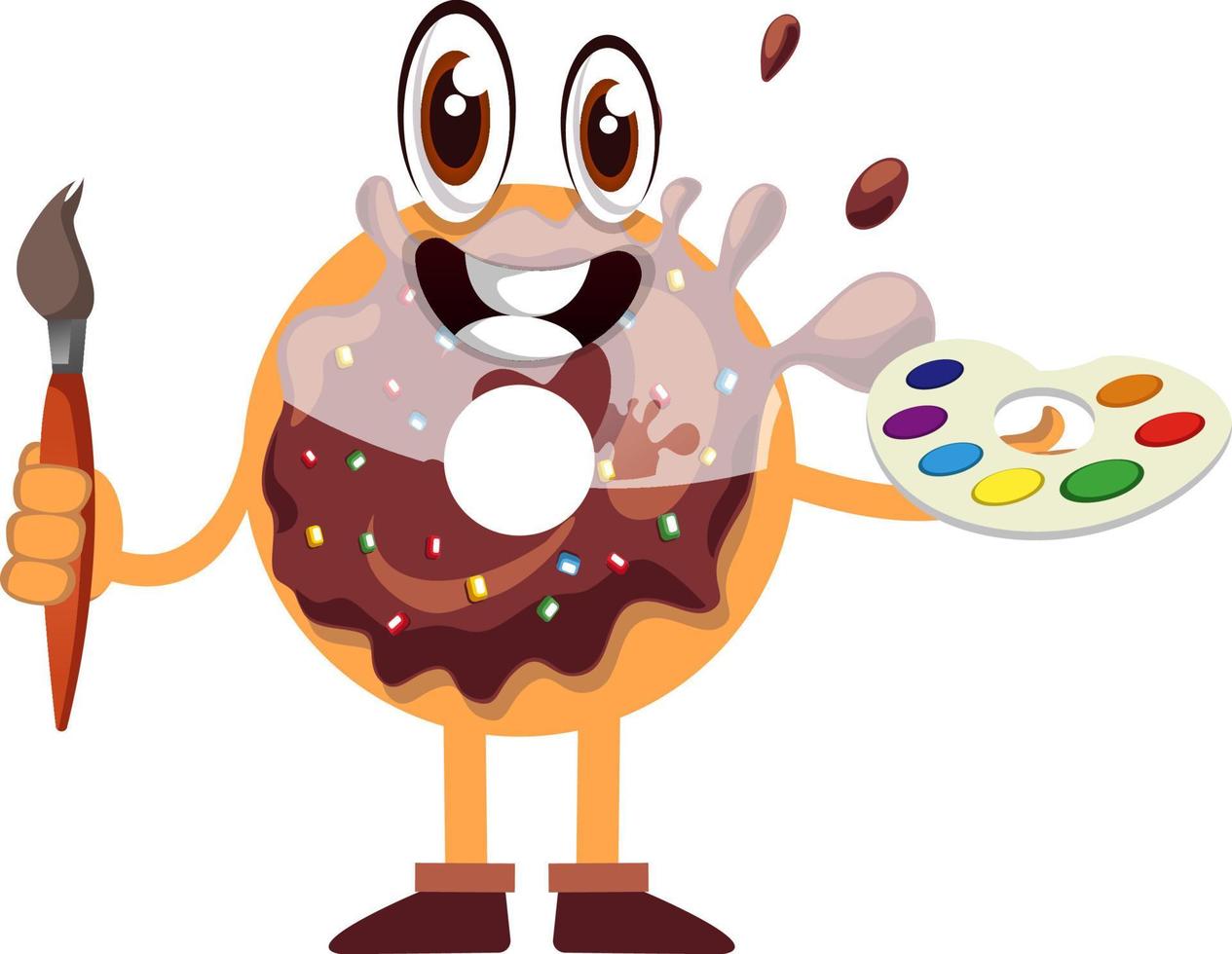 Donut sosteniendo pincel, ilustración, vector sobre fondo blanco.