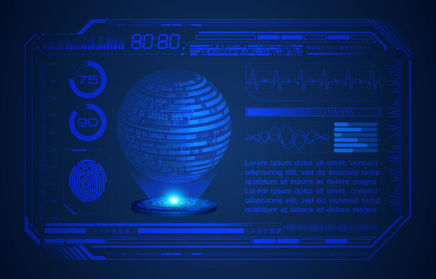 Blue Modern HUD Technology Screen Background with Holographic Globe vector