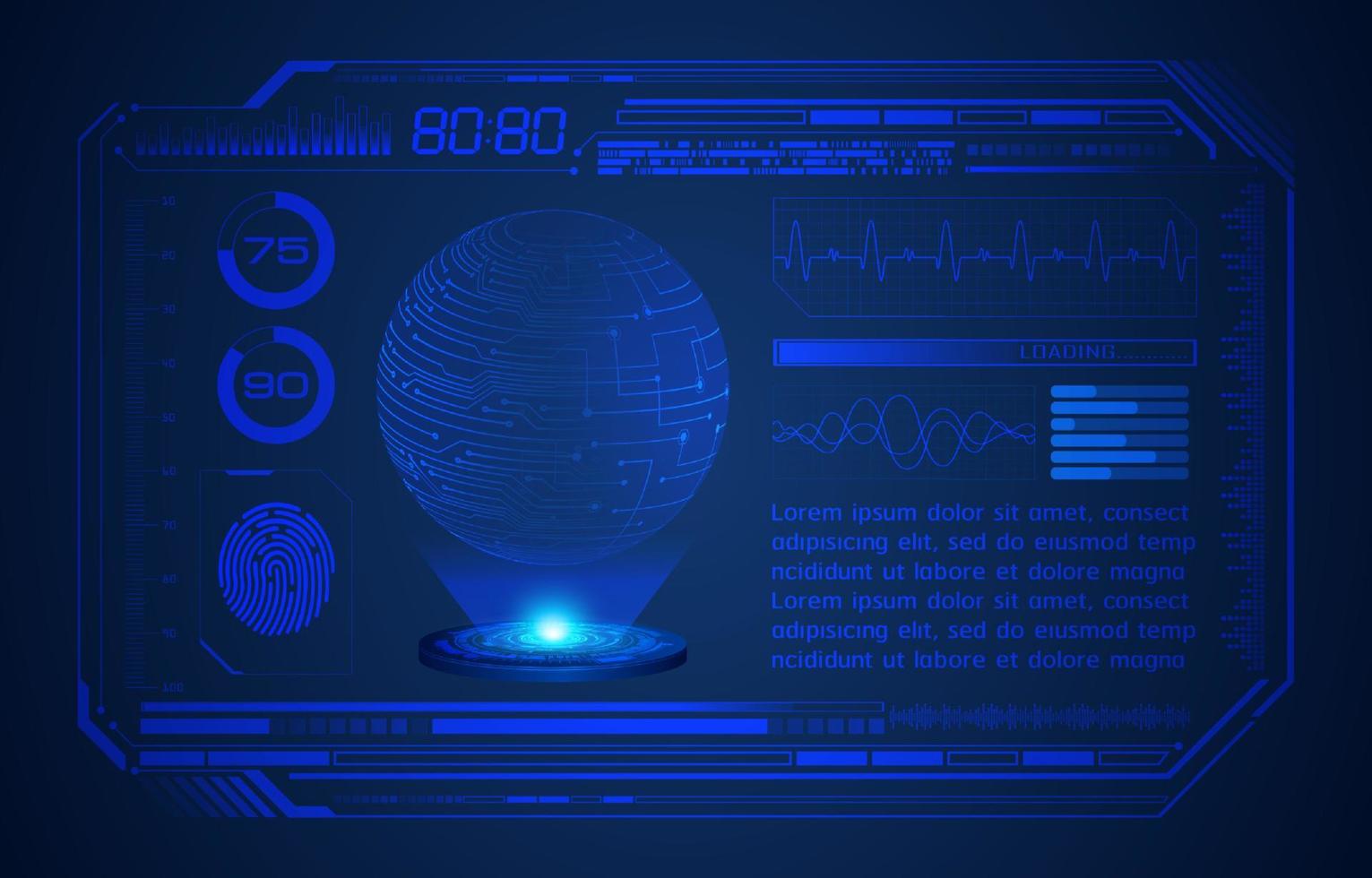 Blue Modern HUD Technology Screen Background with Holographic Globe vector