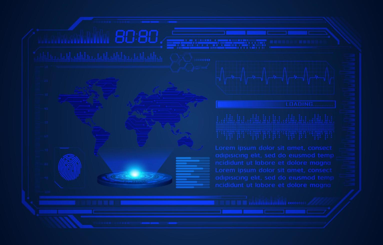 Blue Modern HUD Technology Screen Background with Holographic Globe vector