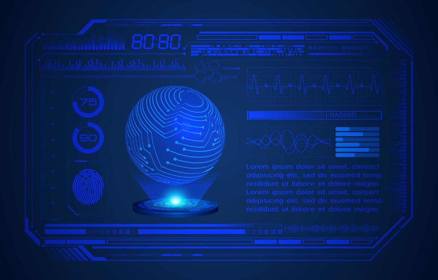 Blue Modern HUD Technology Screen Background with Holographic Globe vector