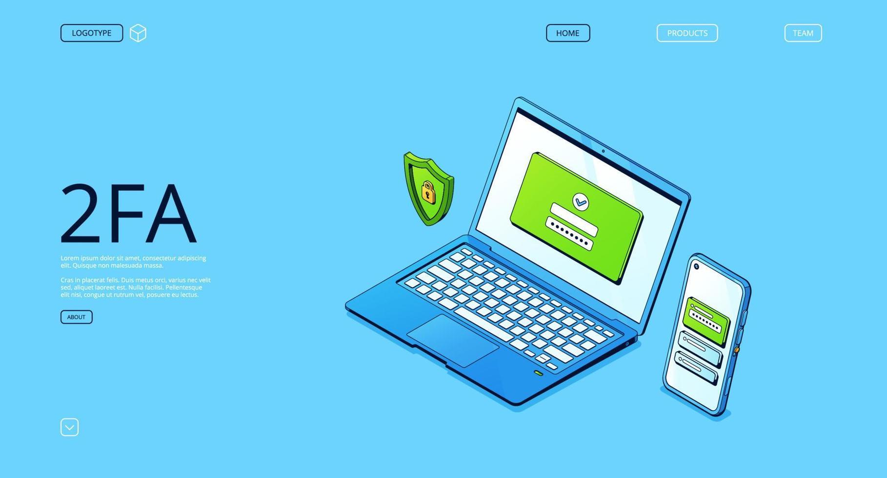 2FA, two-factor authentication banner vector