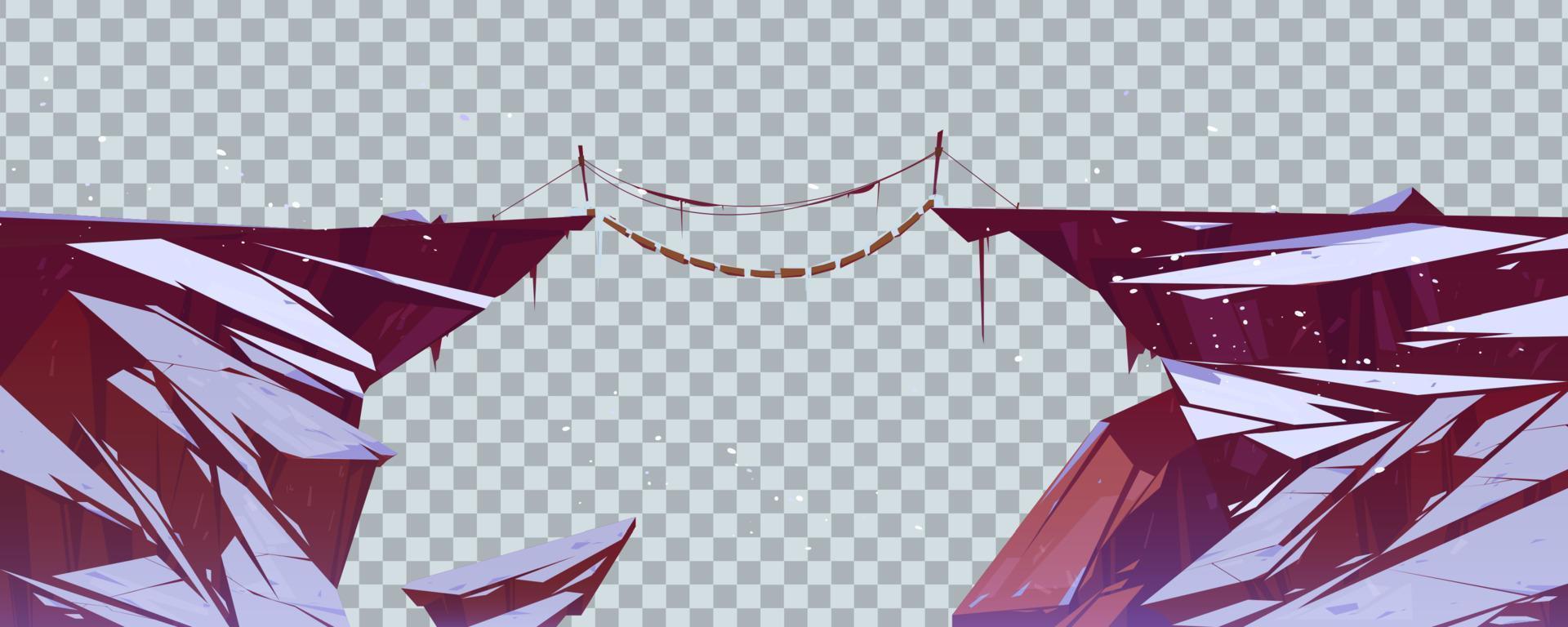 Suspension bridge over precipice between cliffs vector