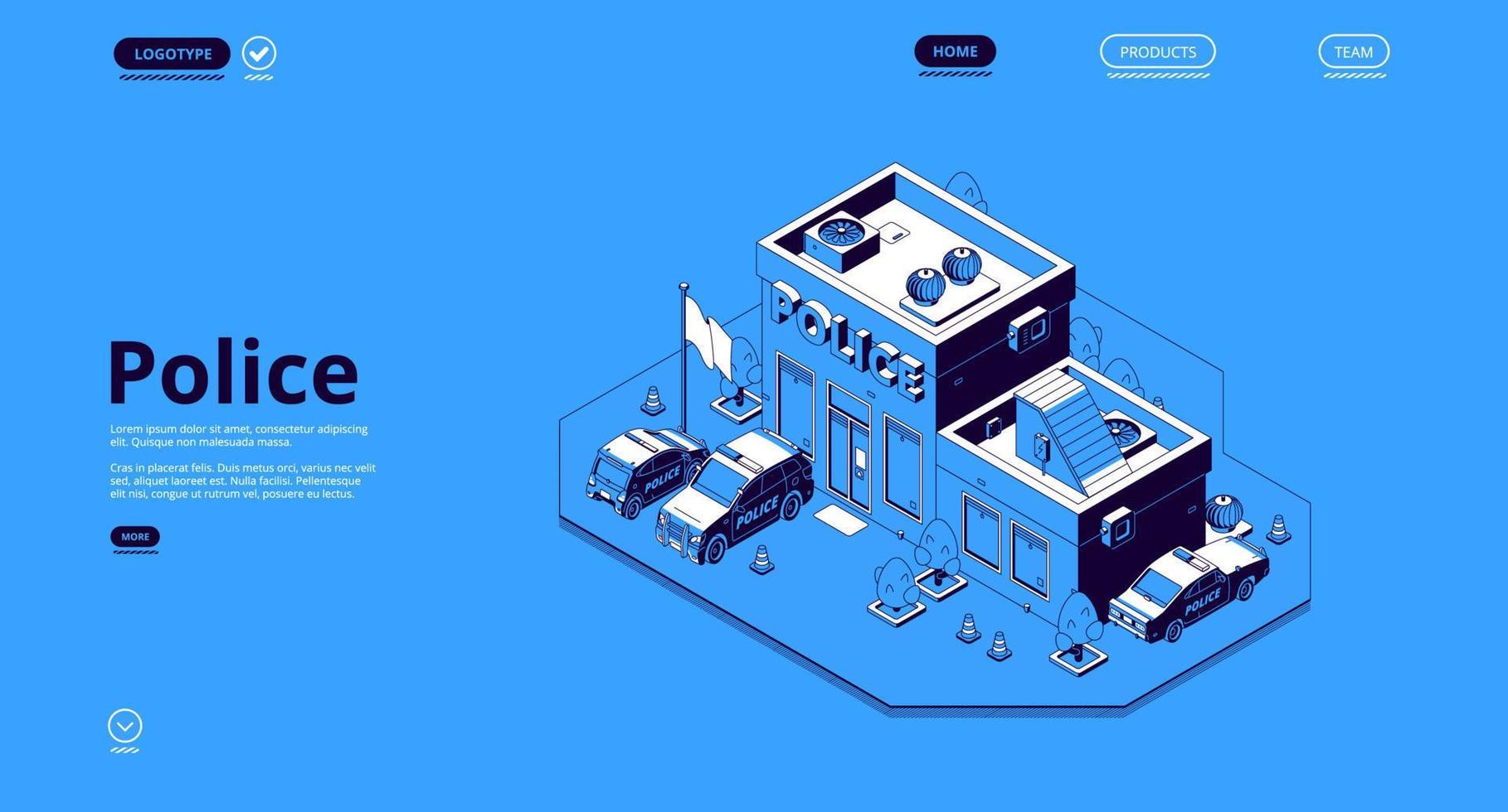 Police station isometric landing page, department vector