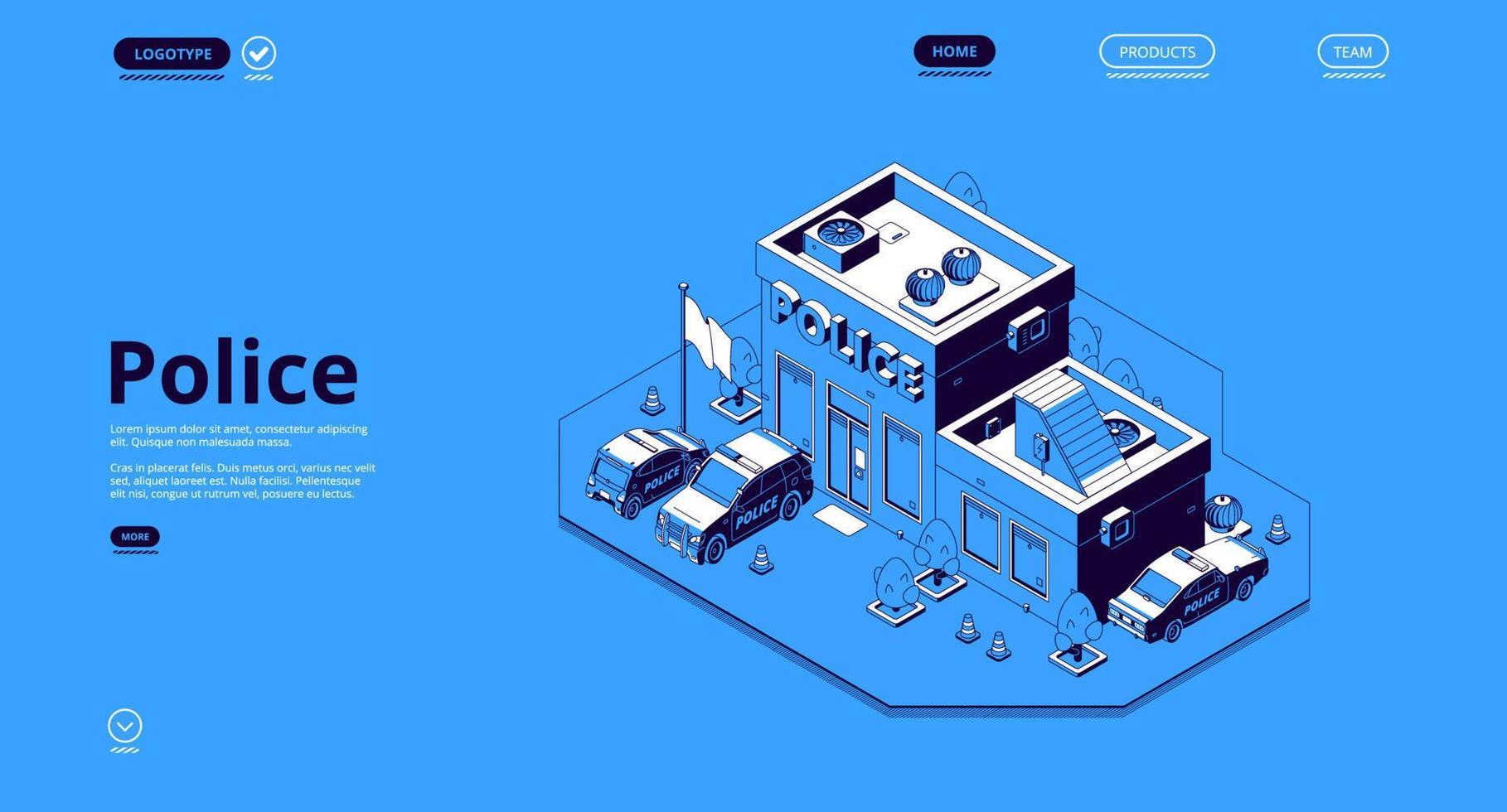 página de inicio isométrica de la estación de policía, departamento vector