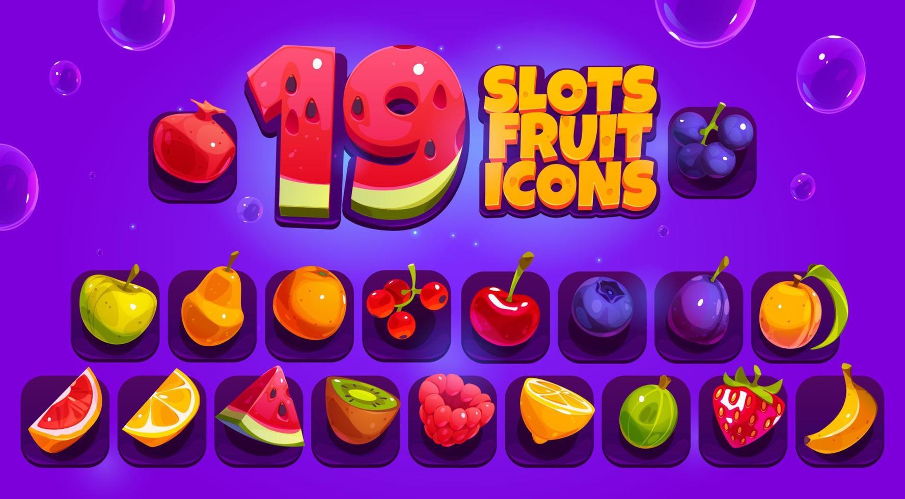 Iconos de frutas y bayas del juego de tragamonedas vector