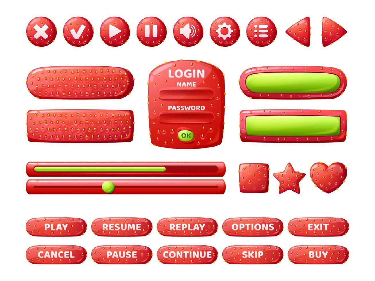 Buttons with strawberry texture for game interface vector