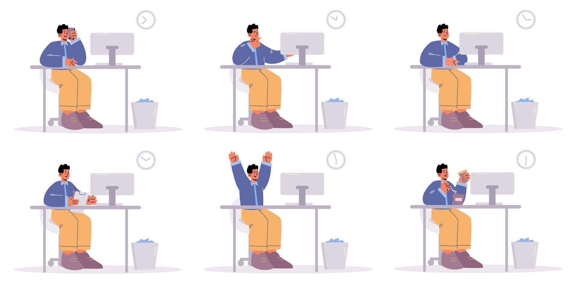 Office worker different emotions and activities vector