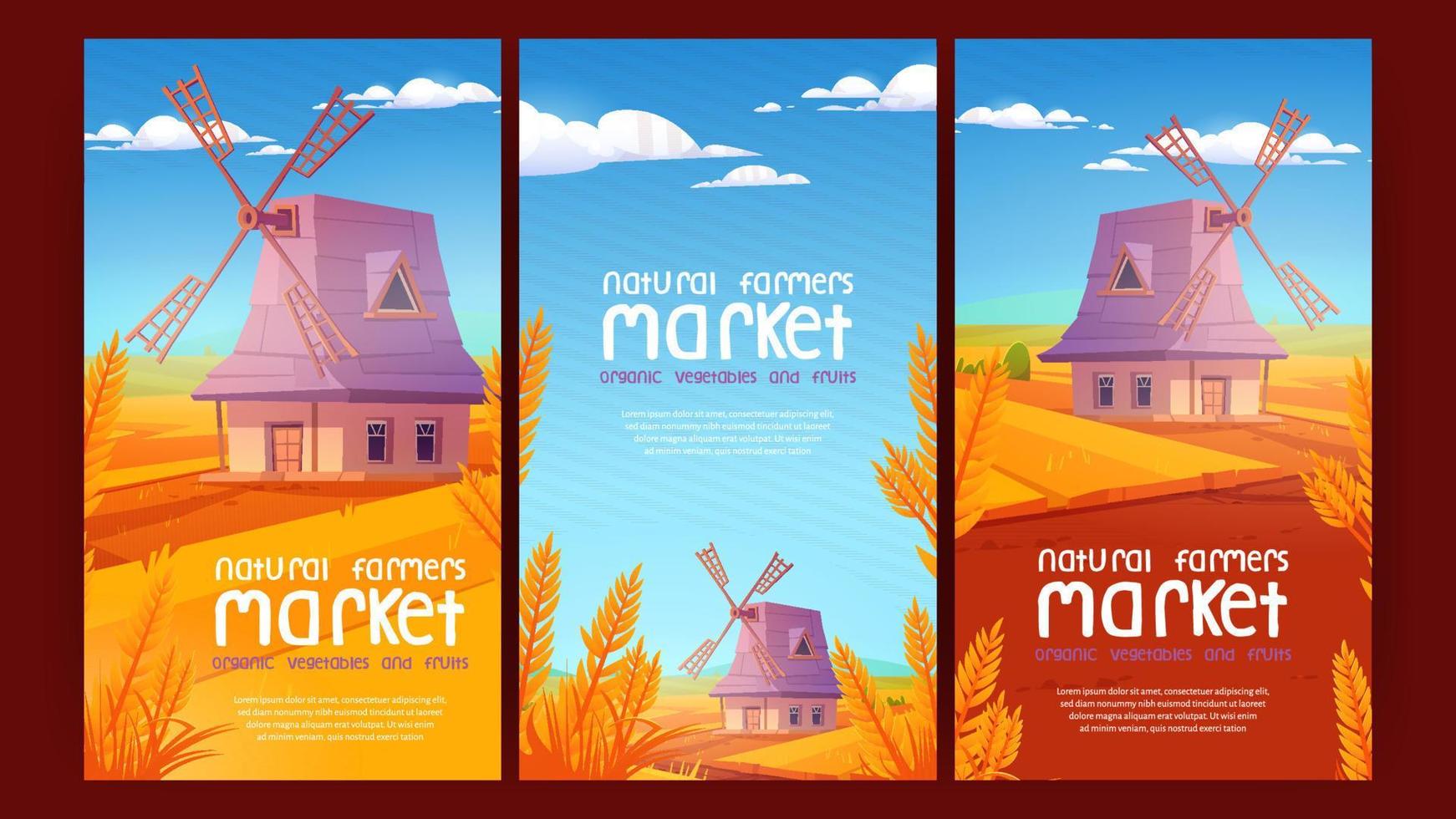 Farmers market banners with windmill on field vector