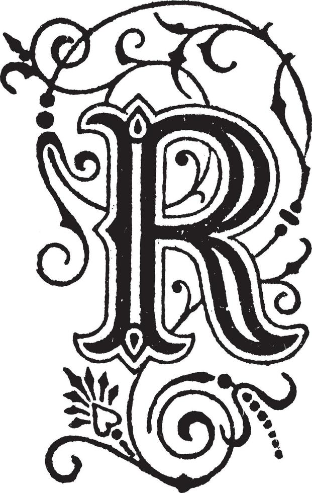 R, Letter, vintage illustration vector