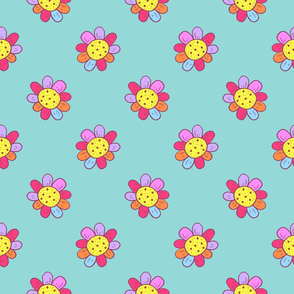 Colorful little flowers , seamless pattern on a baby blue background