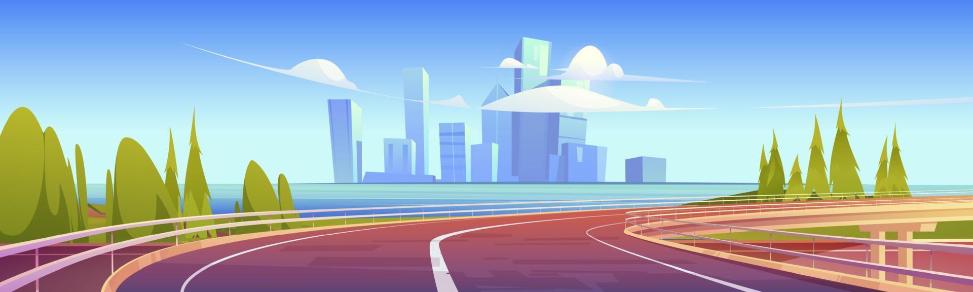 Overpass highway, empty road with cityscape view vector