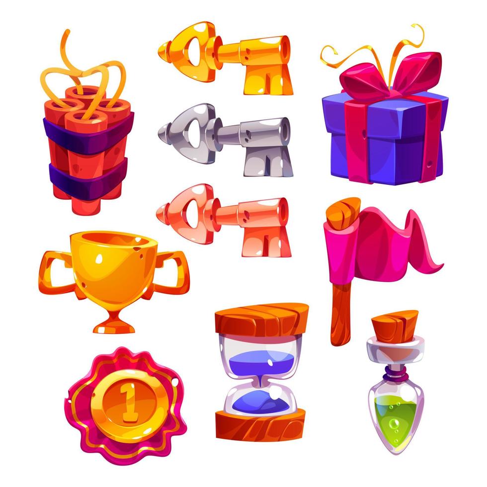 iconos de juego con llaves, dinamita, caja de regalo, bandera vector