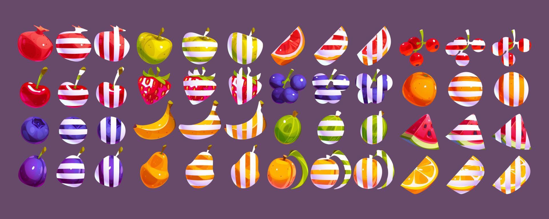 Fruit or berries game icons for casino, mobile app vector