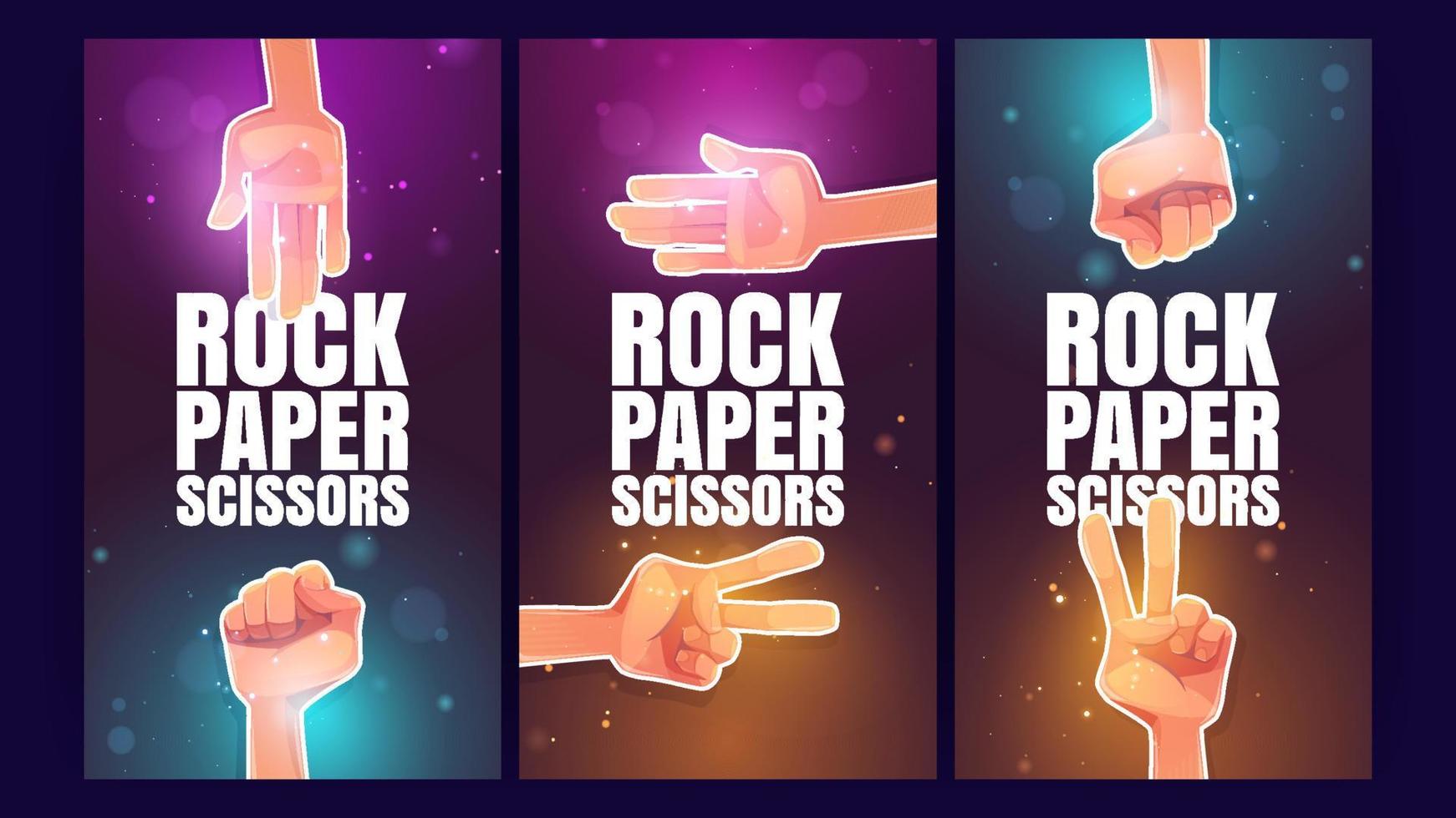 Rock, paper, scissors banners with hand gestures vector