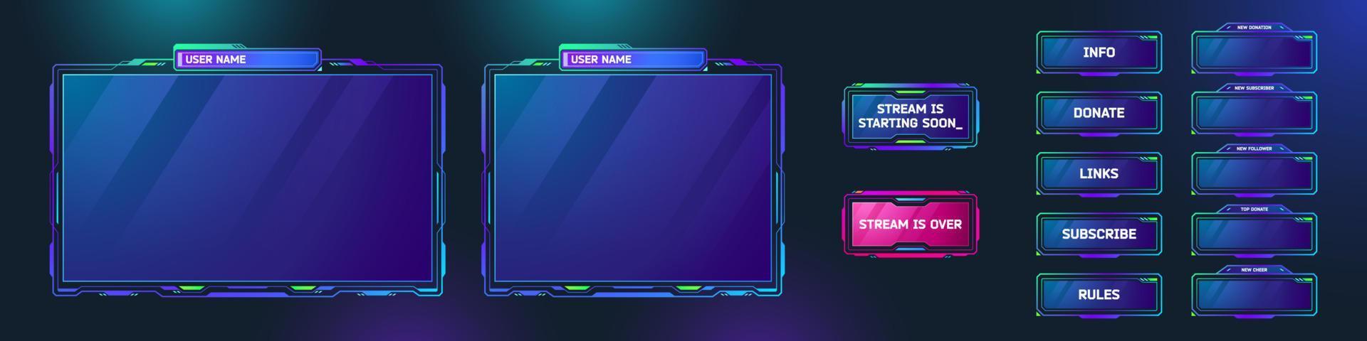 Game streaming panels and buttons in sci fi style vector