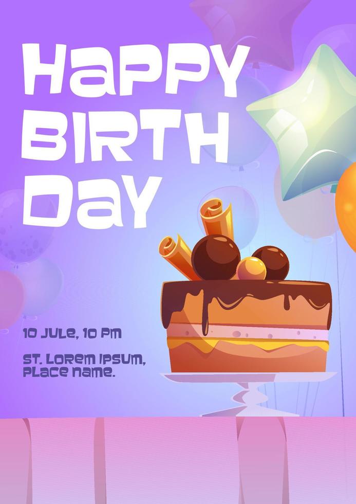 Happy birthday cartoon invitation cake dessert vector