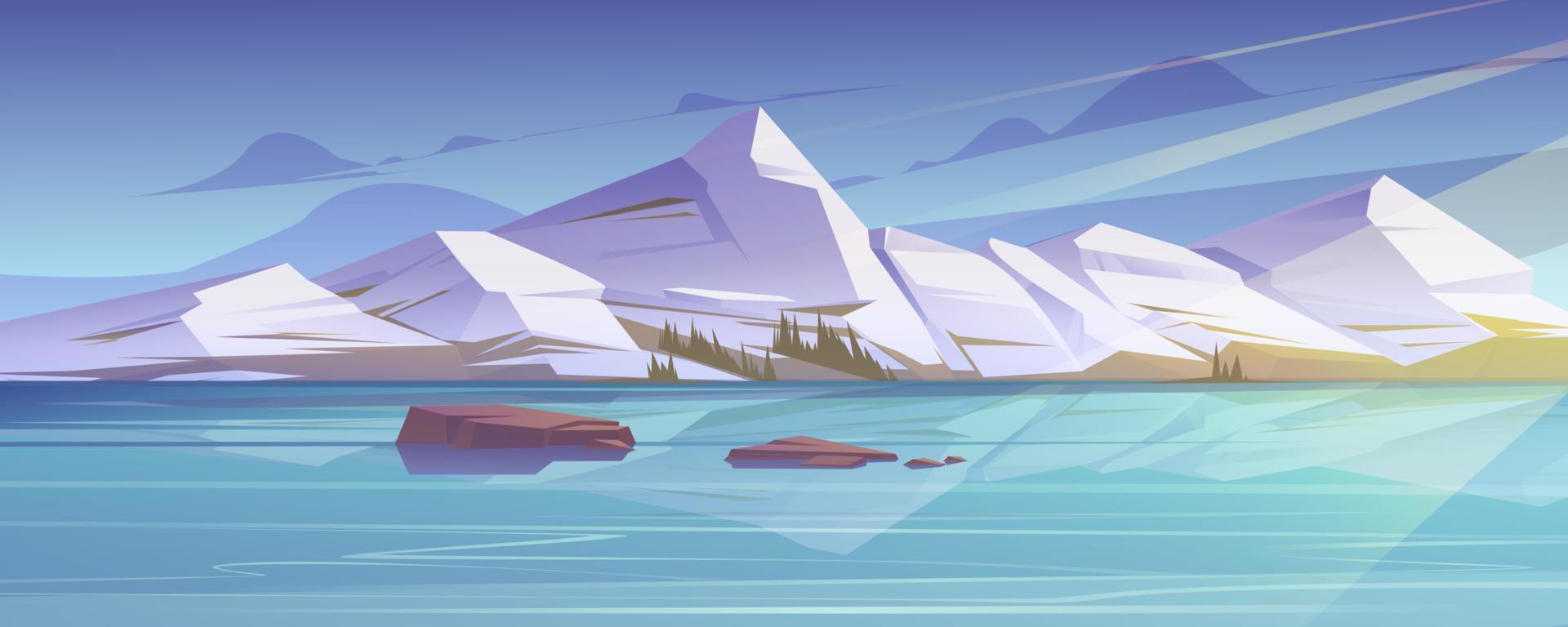 Mountain landscape, nature background with pond vector