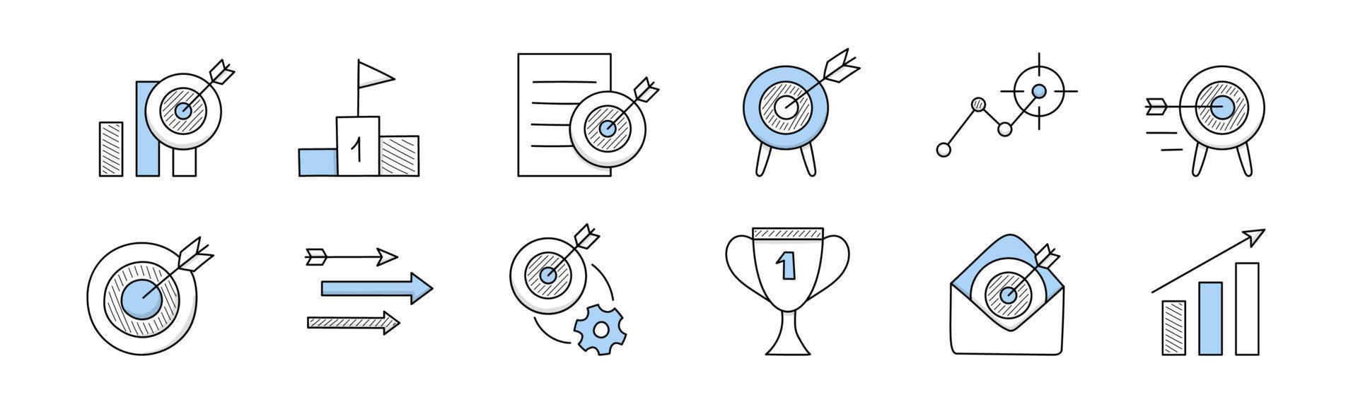 Business target, goal doodle icons vector