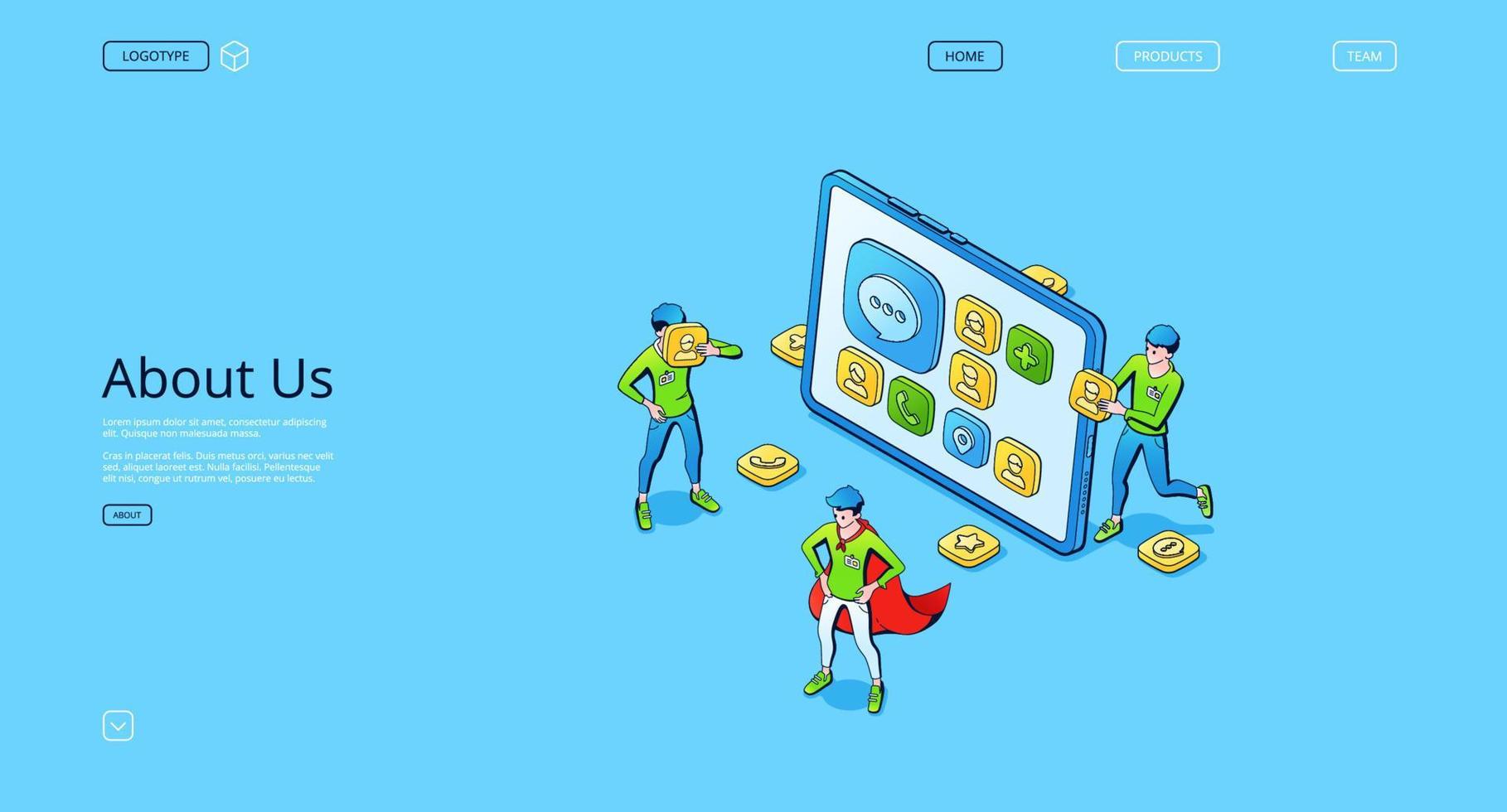 About us web page with company contacts vector