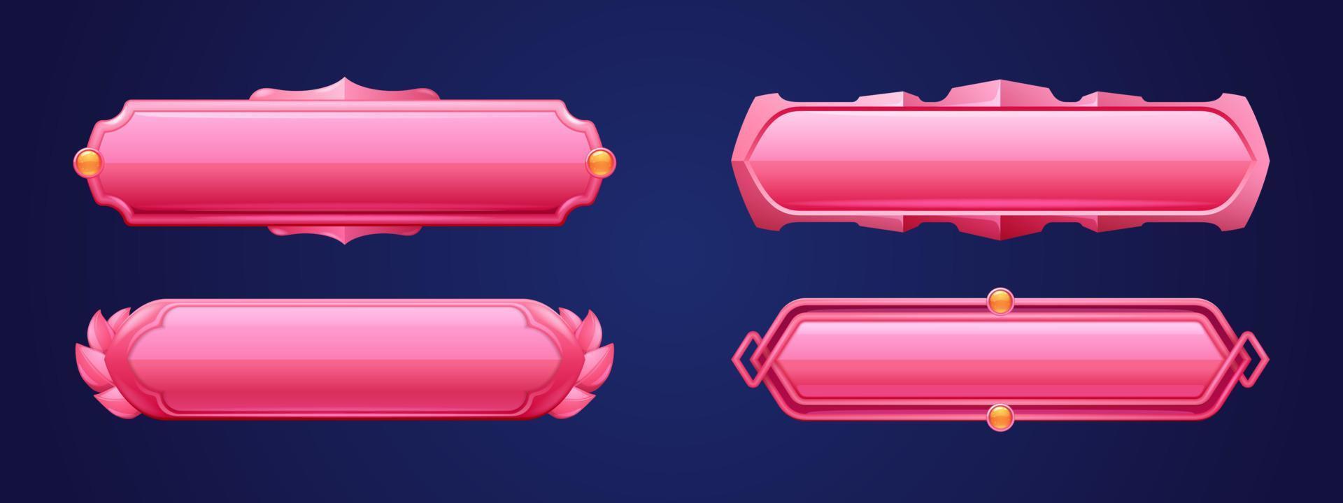 Pink medieval game buttons, user interface menu vector