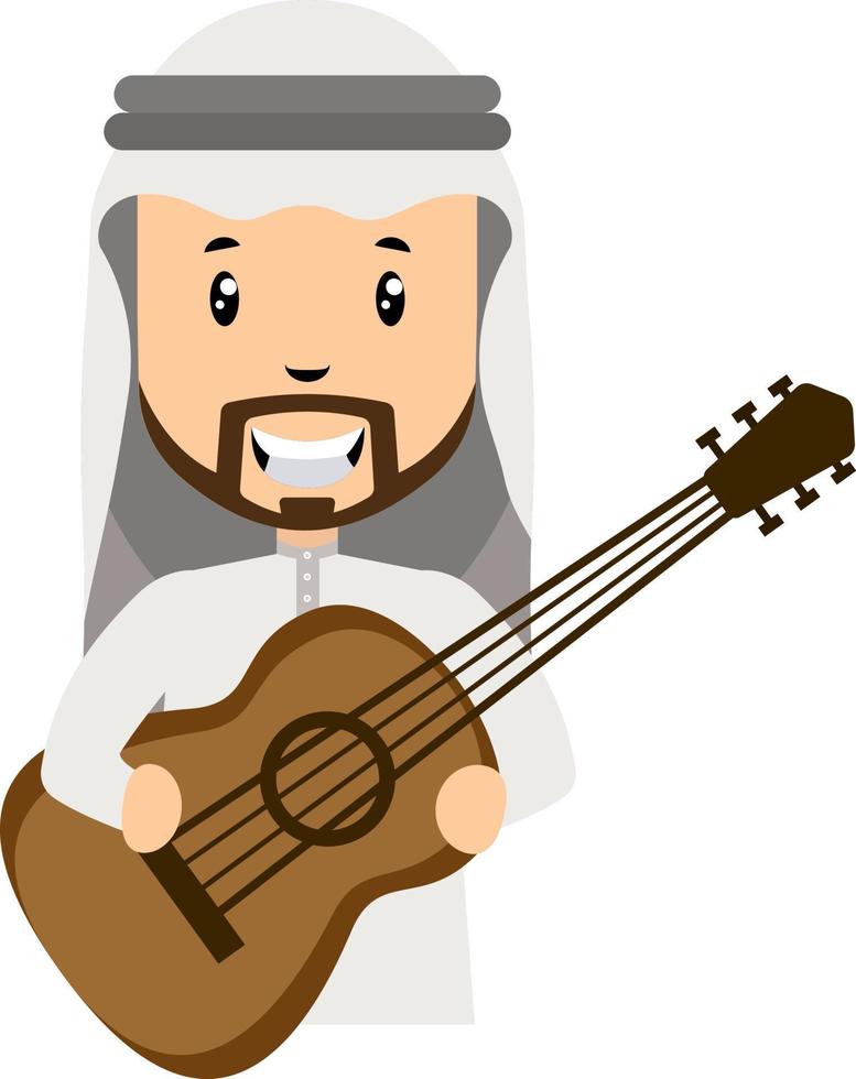 Arab men with guitar, illustration, vector on white background.