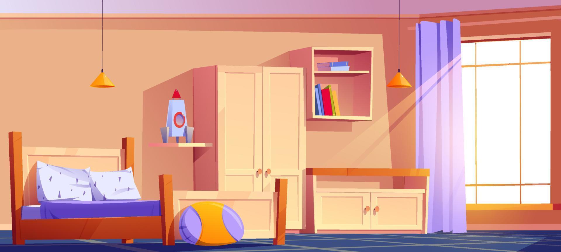 Kids bedroom, empty child room indoors interior vector