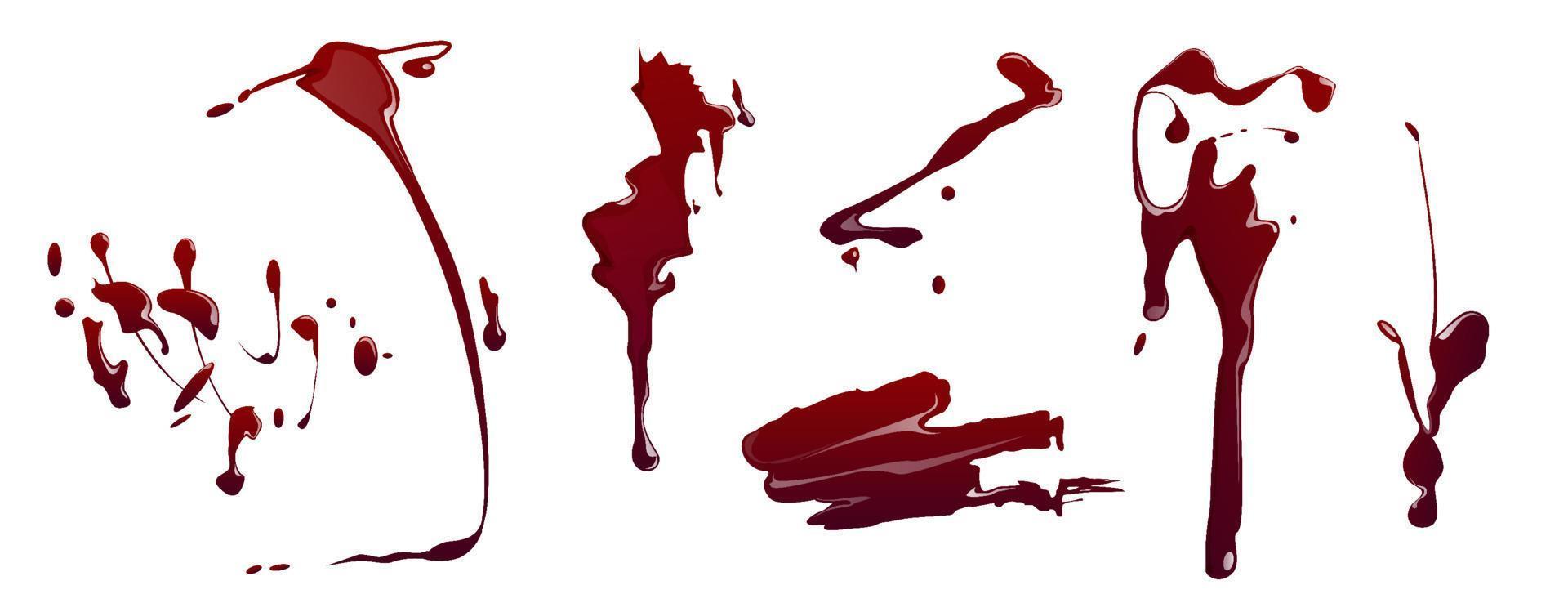 Blood splatters, red stains with drops or splashes vector