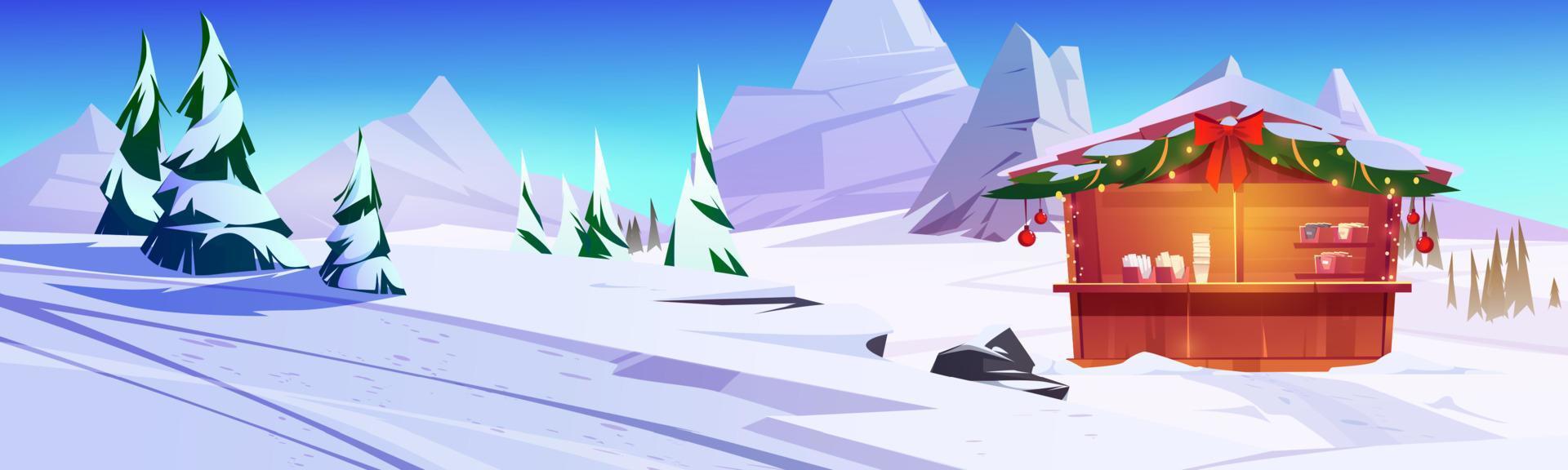 Cafe on snow slope in mountains vector