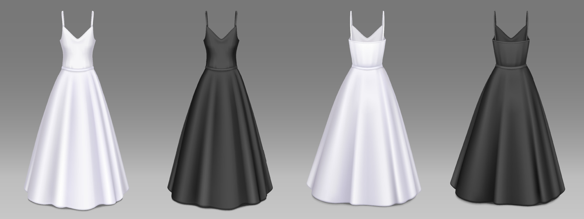 Women dresses mockup, white and black long gowns 13758466 Vector Art at
