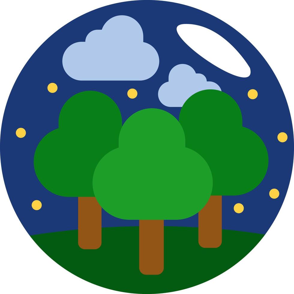 Night at the green field, illustration, vector on a white background.