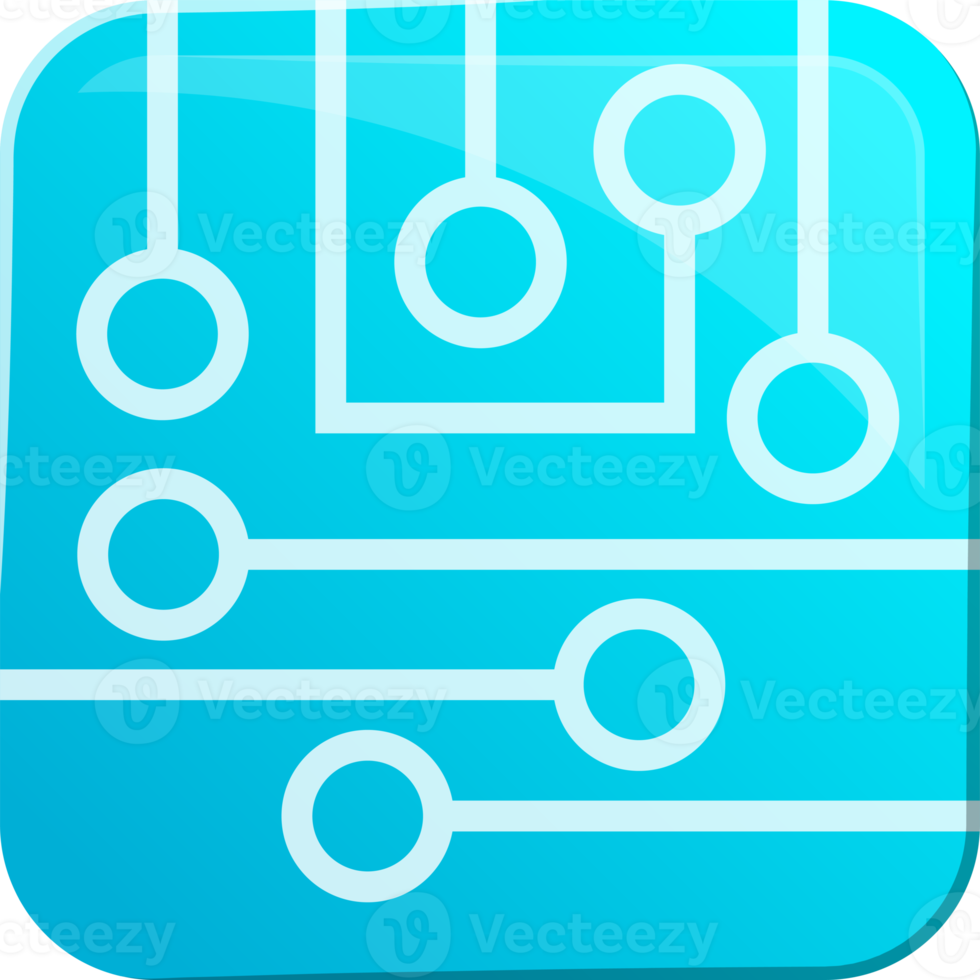 Abstract square logo and circuit board illustration in trendy and minimal style png