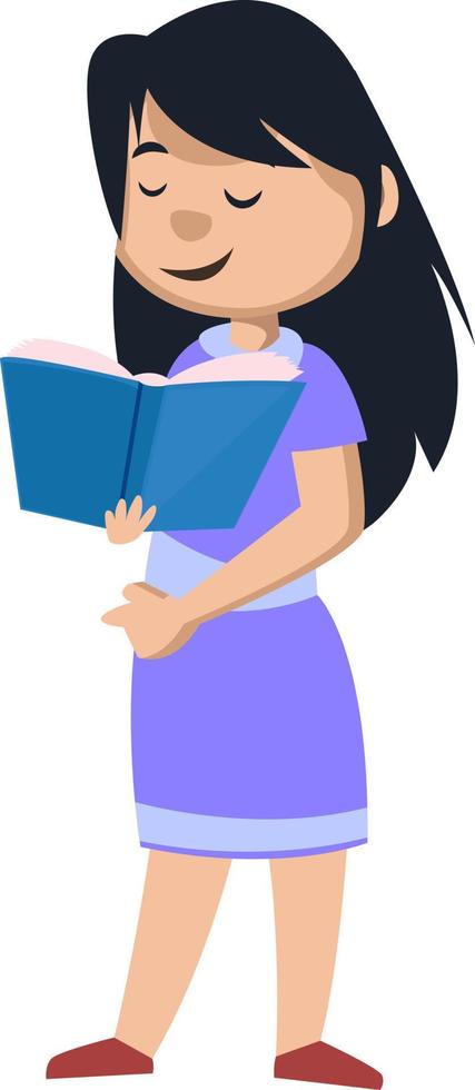 Girl reading book, illustration, vector on white background.